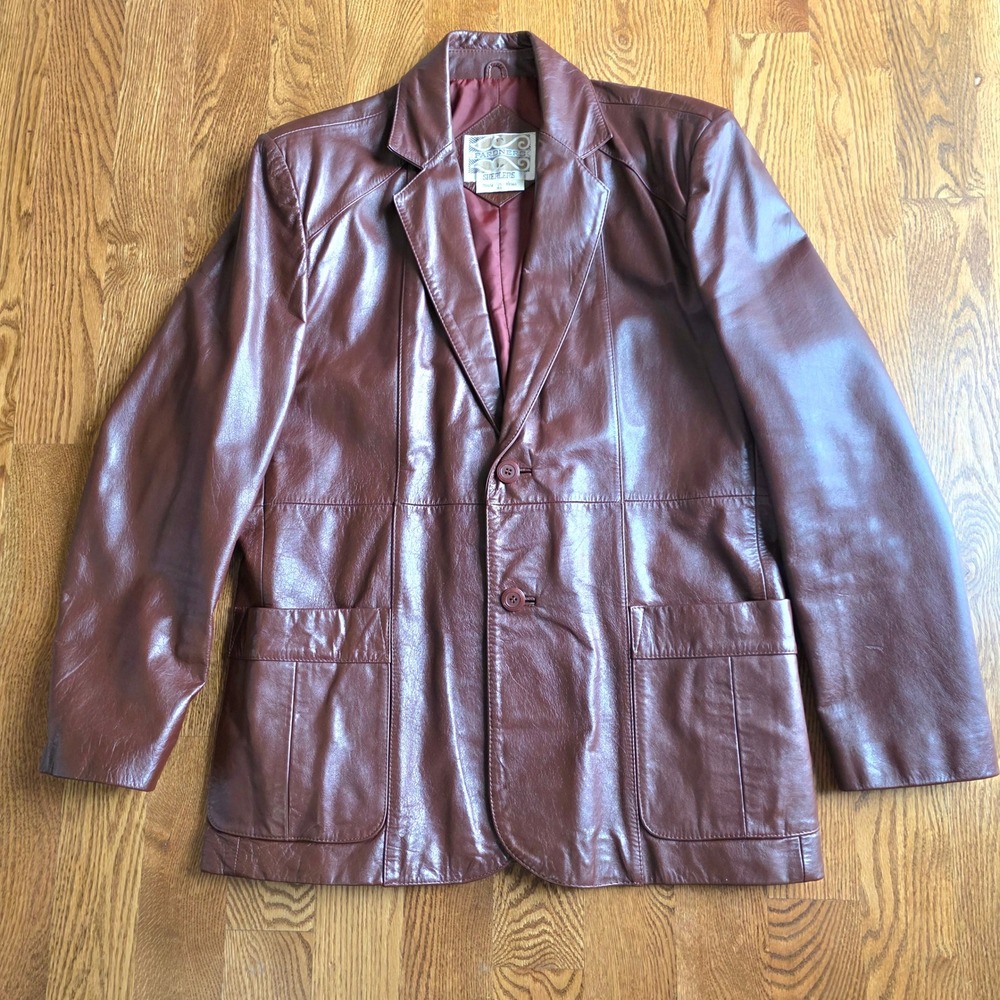 Vintage Sheplers Pardners Mens Leather Blazer Jacket Burgundy‎ 44 Made in Korea
